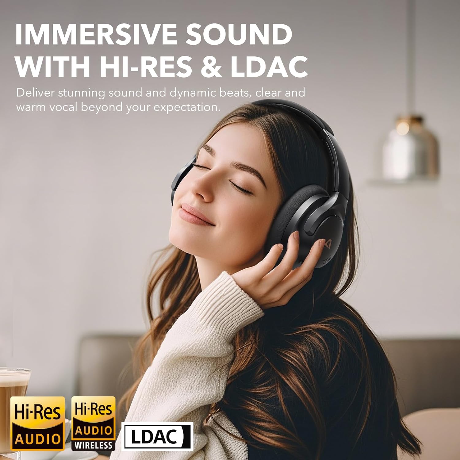 1Mii Y8 Noise Cancelling Headphones, Wireless LDAC Hi-Res Audio, 75H Battery Life, Comfortable, Over Ear Headphones Bluetooth 5.3 for Plane/Travel/Office - Black - Image 2