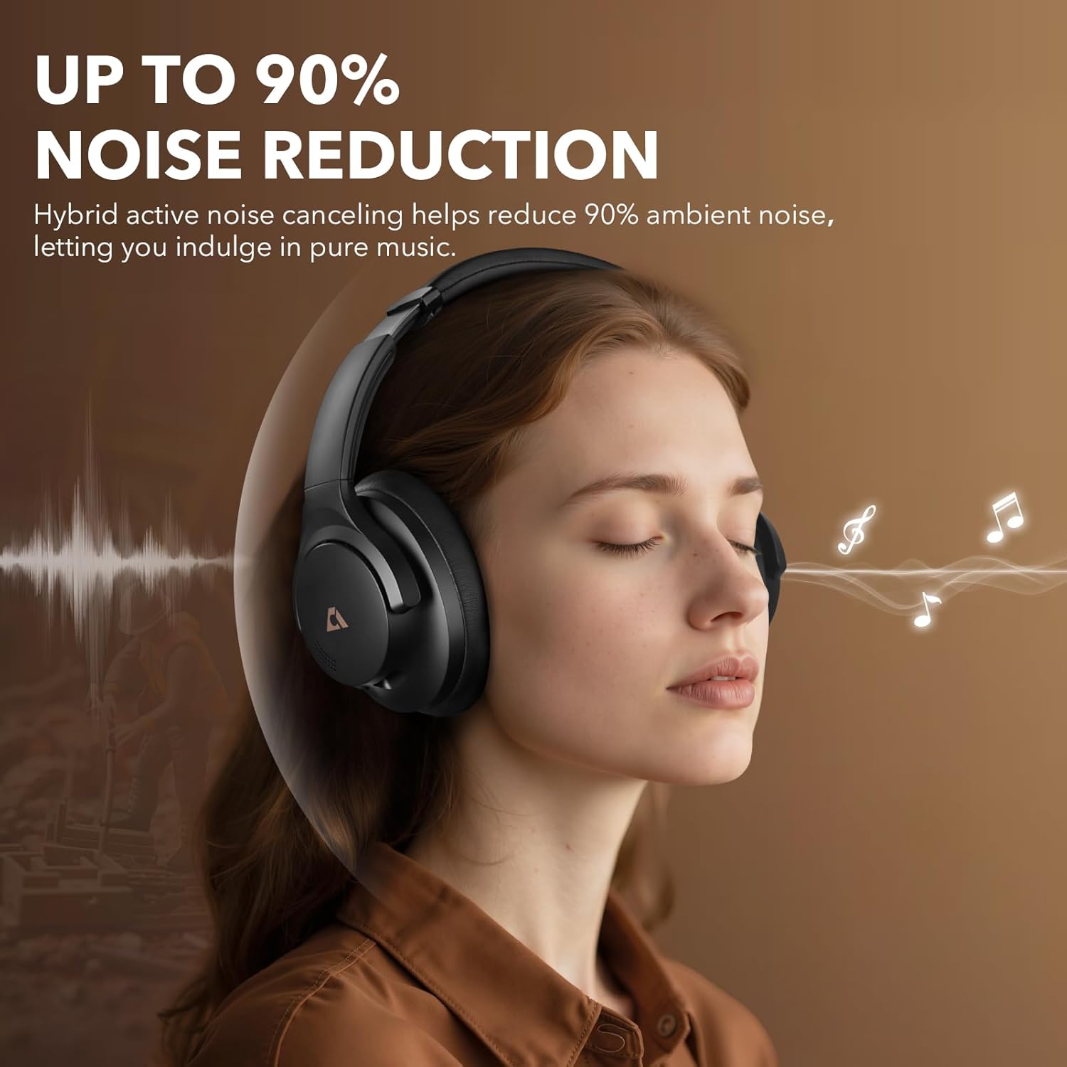 1Mii Y8 Noise Cancelling Headphones, Wireless LDAC Hi-Res Audio, 75H Battery Life, Comfortable, Over Ear Headphones Bluetooth 5.3 for Plane/Travel/Office - Black - Image 3