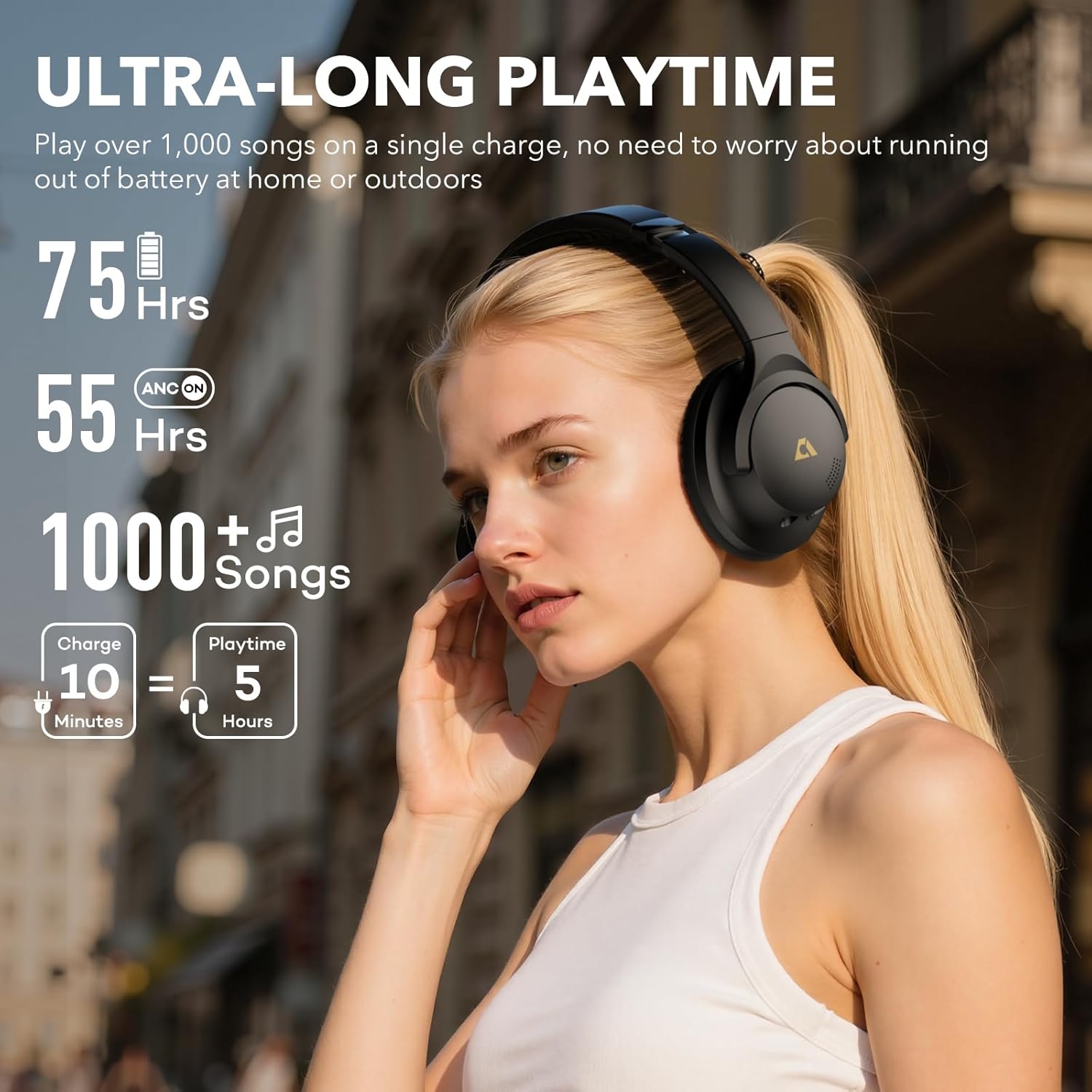 1Mii Y8 Noise Cancelling Headphones, Wireless LDAC Hi-Res Audio, 75H Battery Life, Comfortable, Over Ear Headphones Bluetooth 5.3 for Plane/Travel/Office - Black - Image 5