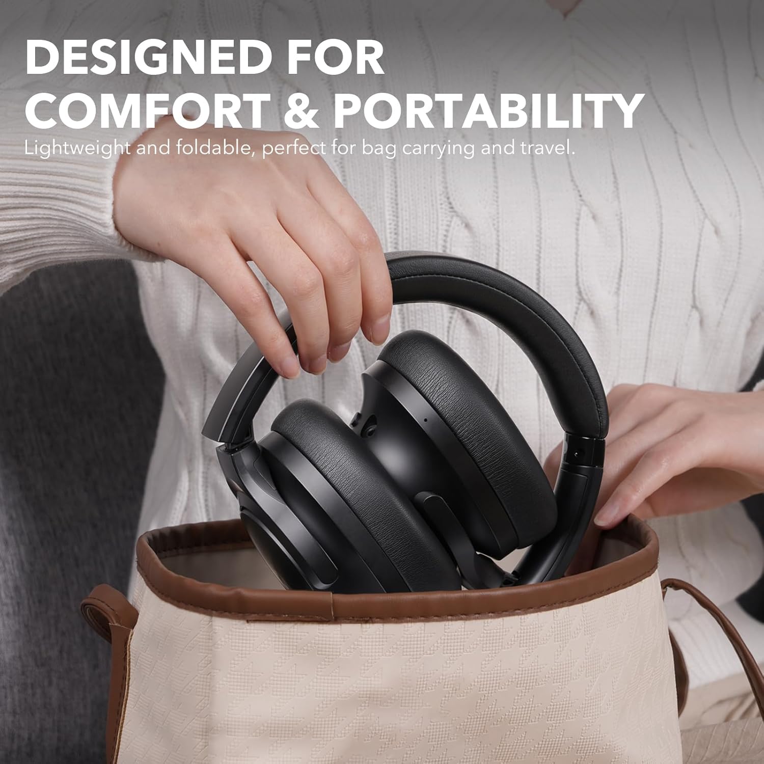 1Mii Y8 Noise Cancelling Headphones, Wireless LDAC Hi-Res Audio, 75H Battery Life, Comfortable, Over Ear Headphones Bluetooth 5.3 for Plane/Travel/Office - Black - Image 7