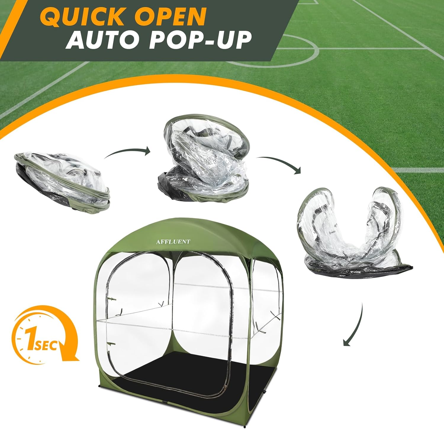 AFFLUENT Thickened PVC Sports Tent - All-Weather Shelter Pod for 2-6 Person, Pop-Up Shelter, Instant Setup, Removable Top & Sealed Floor for Outdoor Events, Soccer, Rugby - Image 2