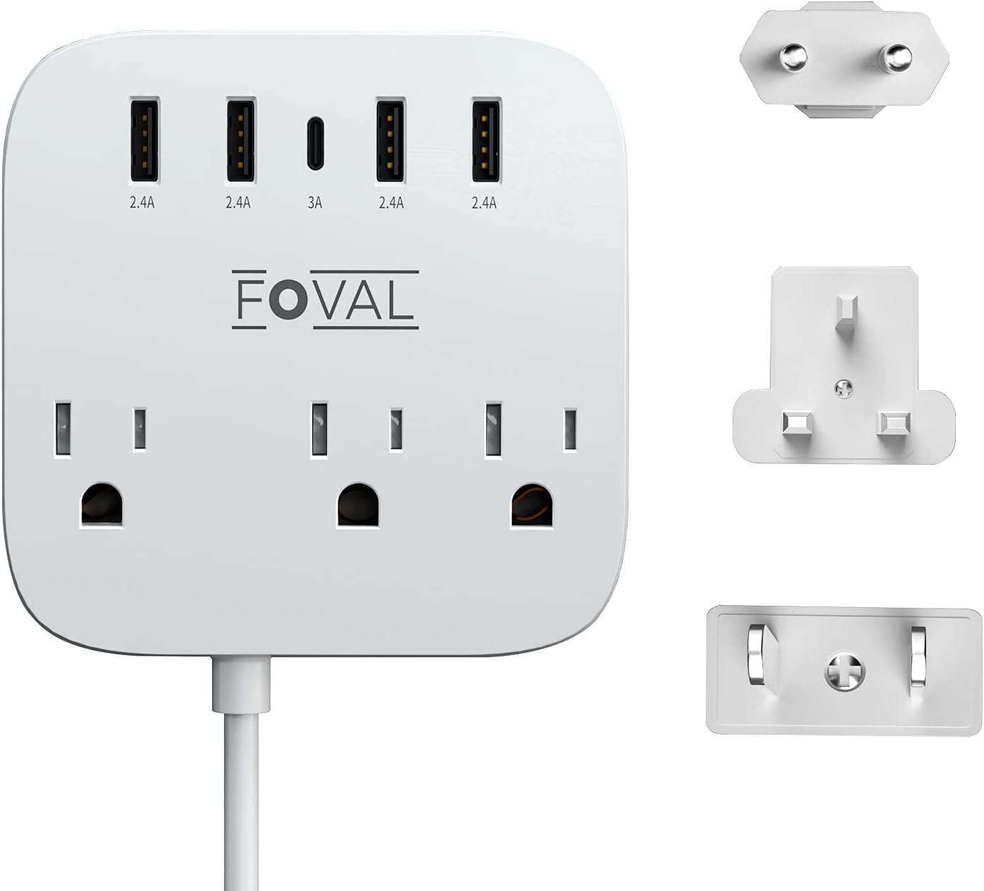 European Travel Plug Adapter, EU/UK/US Travel Plug Adapter Power Strip, 6 AC Outlets, 4 USB Ports (2 USB C), 3ft Wrapped Around Extension Cord, Universal Travel Adapter