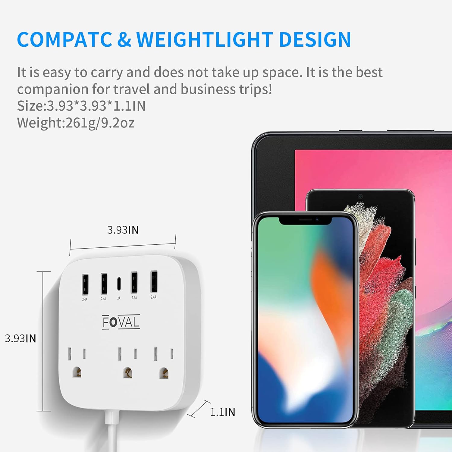 European Travel Plug Adapter, EU/UK/US Travel Plug Adapter Power Strip, 6 AC Outlets, 4 USB Ports (2 USB C), 3ft Wrapped Around Extension Cord, Universal Travel Adapter - Image 6