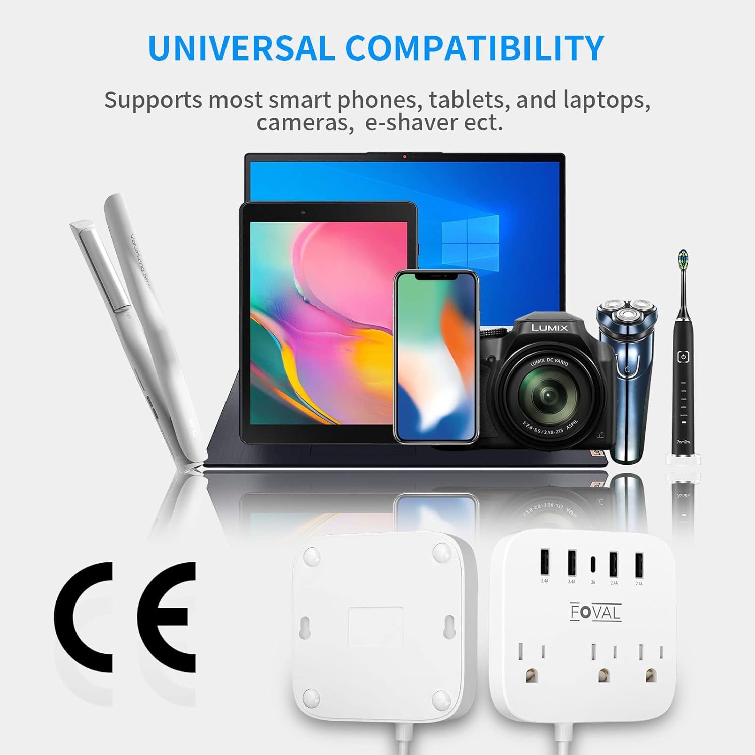 European Travel Plug Adapter, EU/UK/US Travel Plug Adapter Power Strip, 6 AC Outlets, 4 USB Ports (2 USB C), 3ft Wrapped Around Extension Cord, Universal Travel Adapter - Image 7