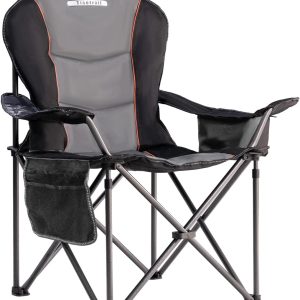 Oversized Camping Chair Folding Chair with Cooler Padded Outdoor Chairs Heavy Duty Support 500 LBS Steel Frame Collapsible Arm Chair with Cup Holder Black&Gray