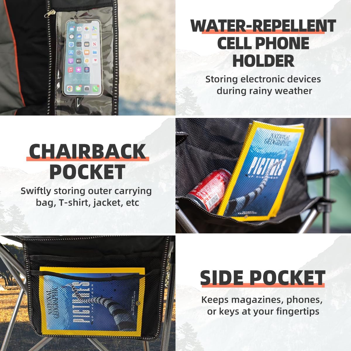 Oversized Camping Chair Folding Chair with Cooler Padded Outdoor Chairs Heavy Duty Support 500 LBS Steel Frame Collapsible Arm Chair with Cup Holder Black&Gray - Image 7